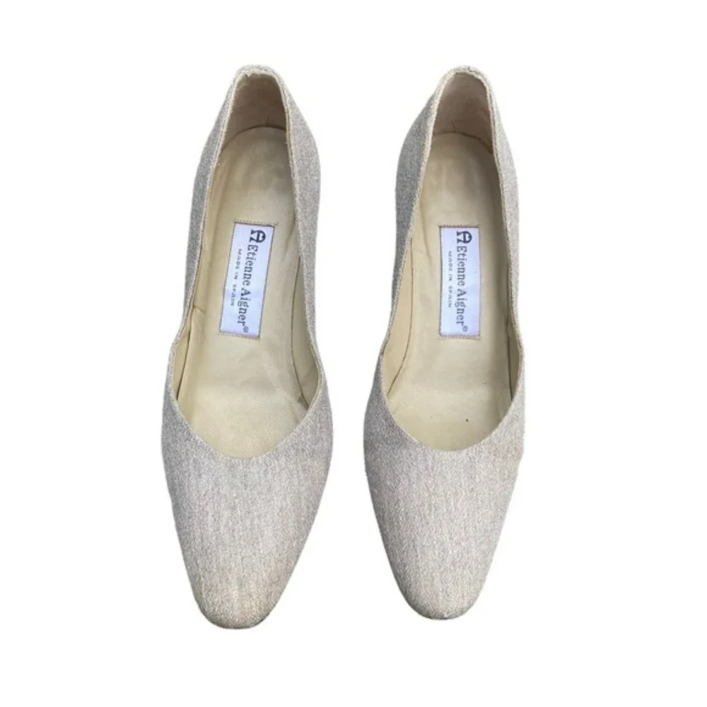 Etienne Aigner Beige Fabric Taylor Heels - Picture 2 of 10